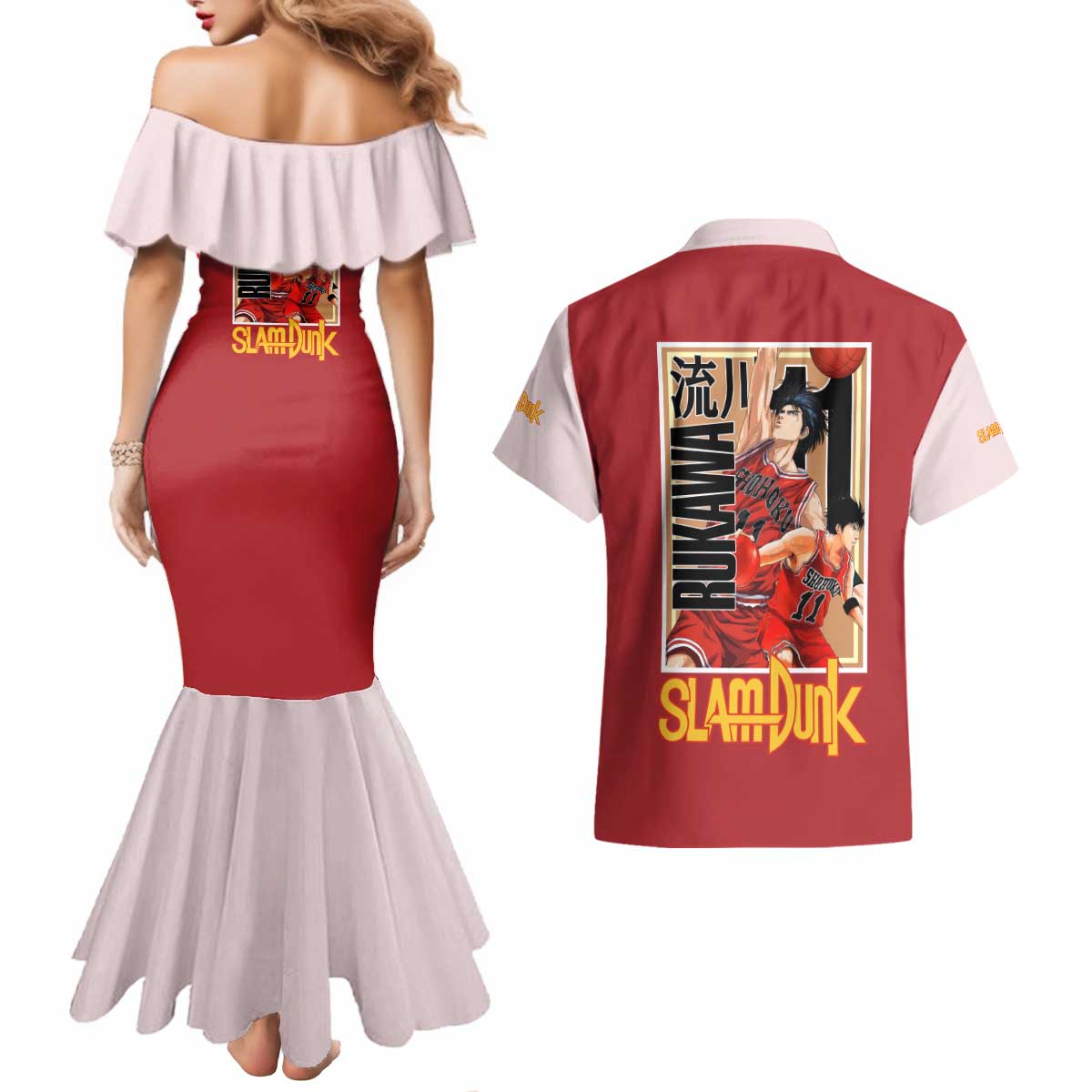Kaede Rukawa Slam Dunk Couples Matching Mermaid Dress and Hawaiian Shirt Japan Anime Style - The Mazicc