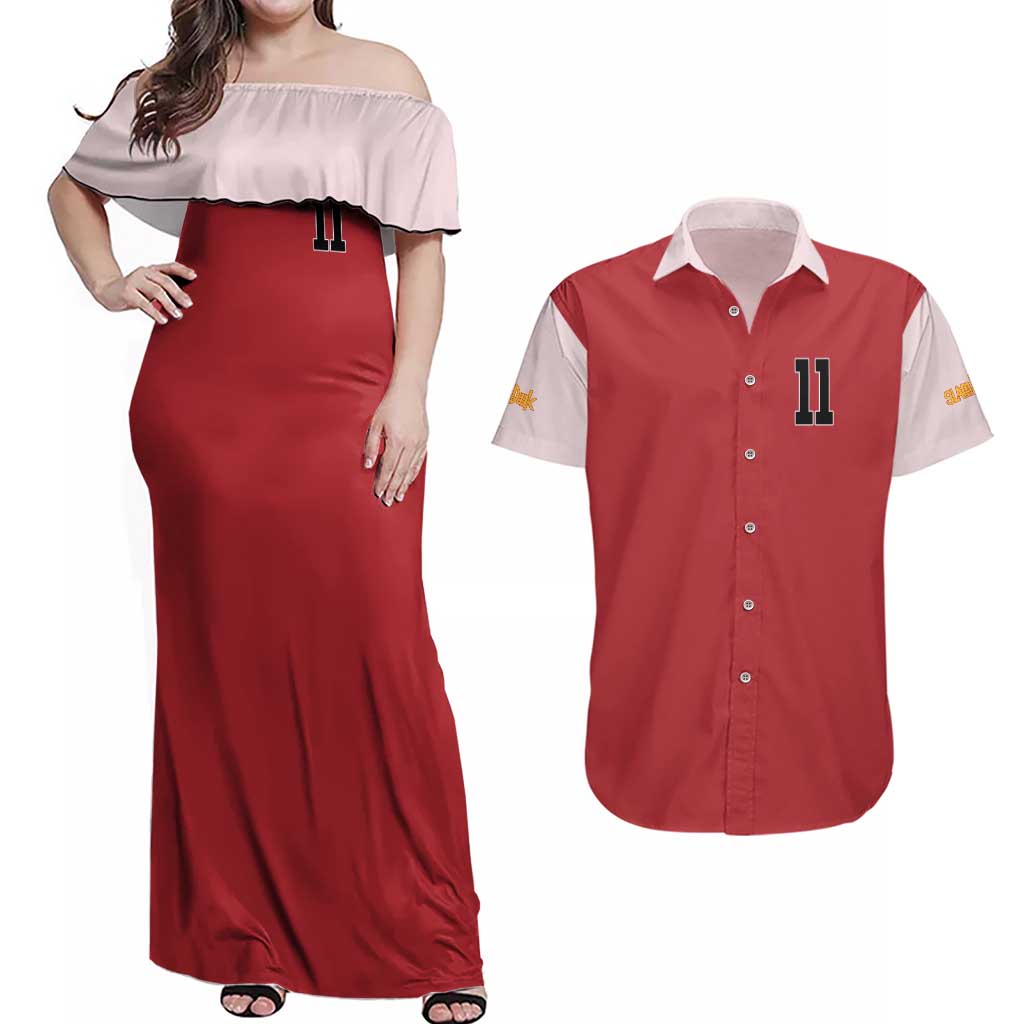 Kaede Rukawa Slam Dunk Couples Matching Off Shoulder Maxi Dress and Hawaiian Shirt Japan Anime Style - The Mazicc