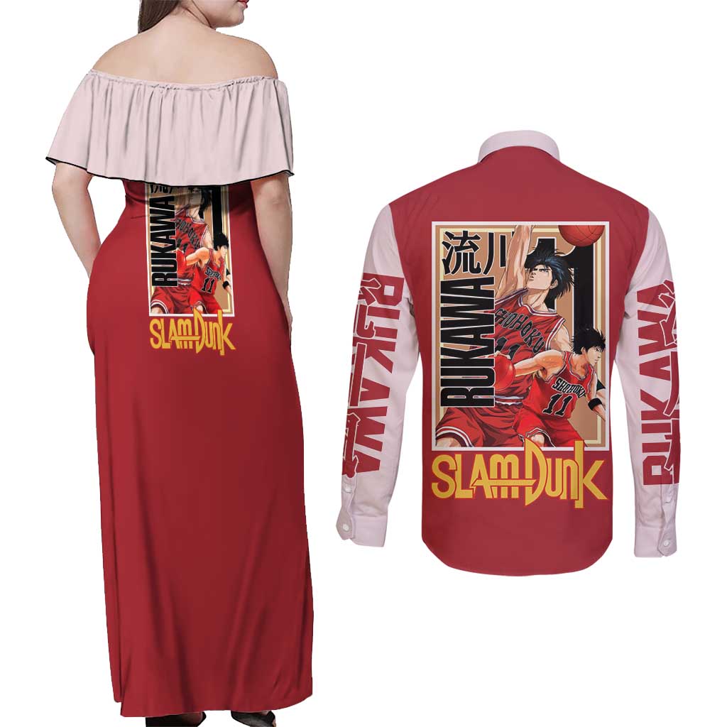 Kaede Rukawa Slam Dunk Couples Matching Off Shoulder Maxi Dress and Long Sleeve Button Shirt Japan Anime Style - The Mazicc