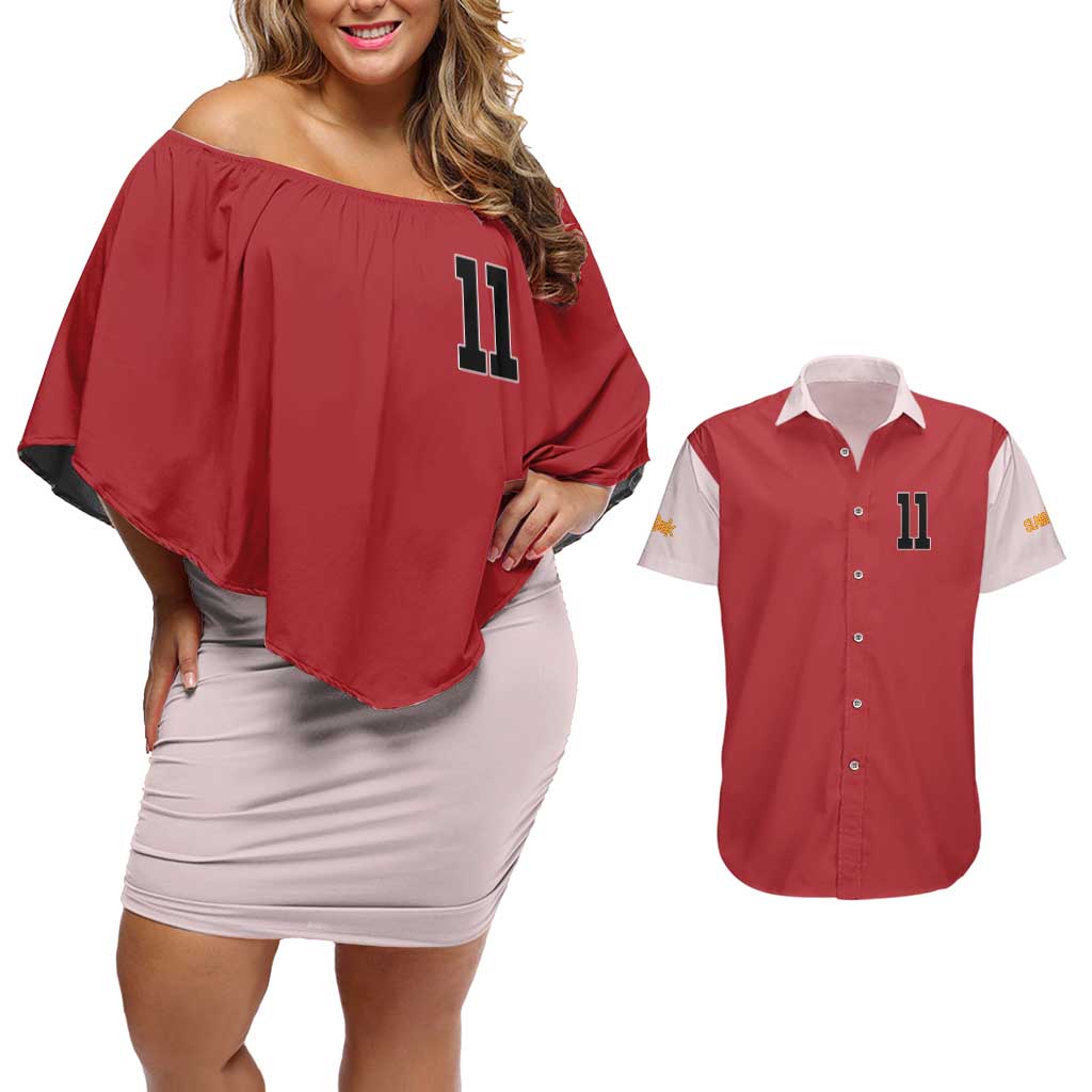 Kaede Rukawa Slam Dunk Couples Matching Off Shoulder Short Dress and Hawaiian Shirt Japan Anime Style - The Mazicc