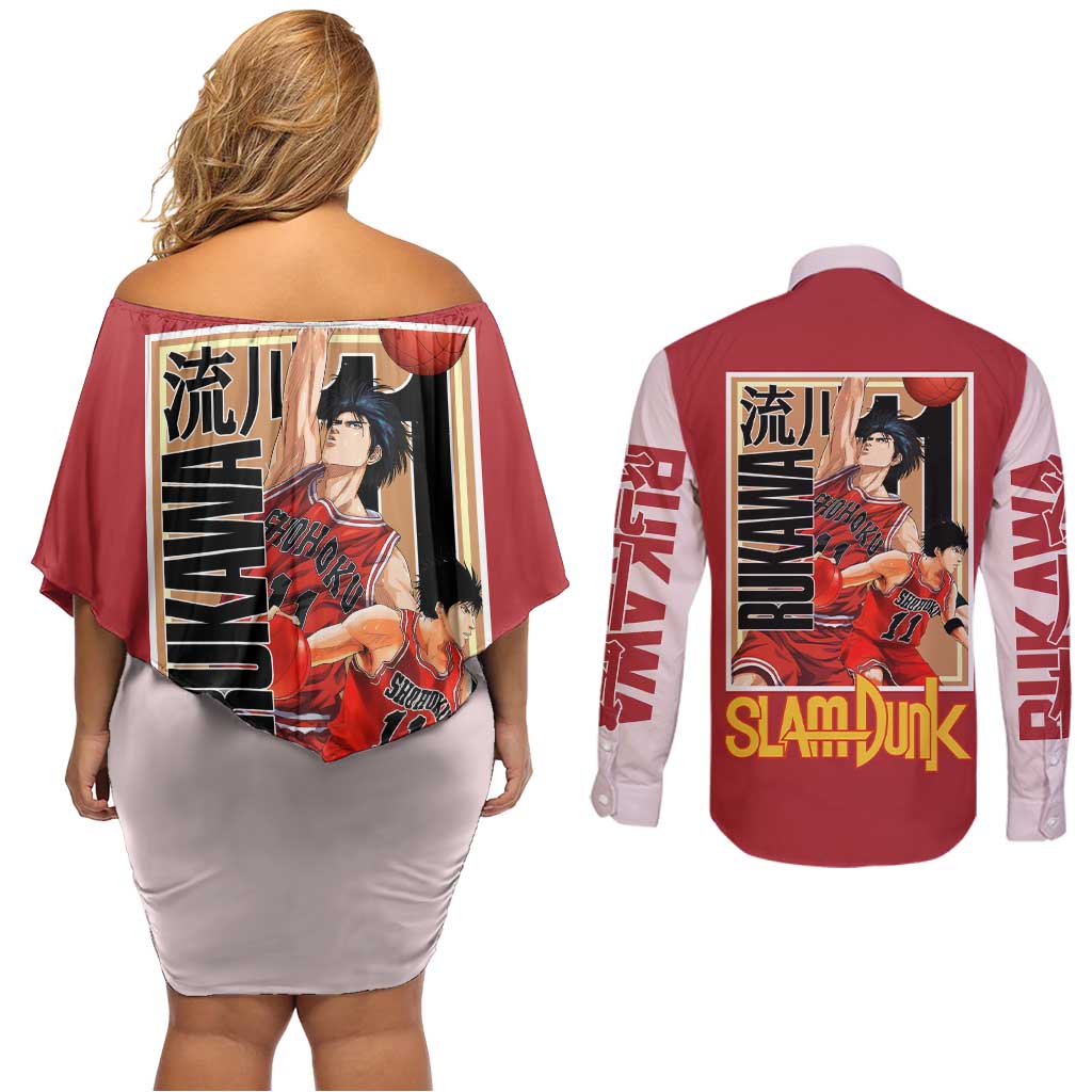 Kaede Rukawa Slam Dunk Couples Matching Off Shoulder Short Dress and Long Sleeve Button Shirt Japan Anime Style - The Mazicc
