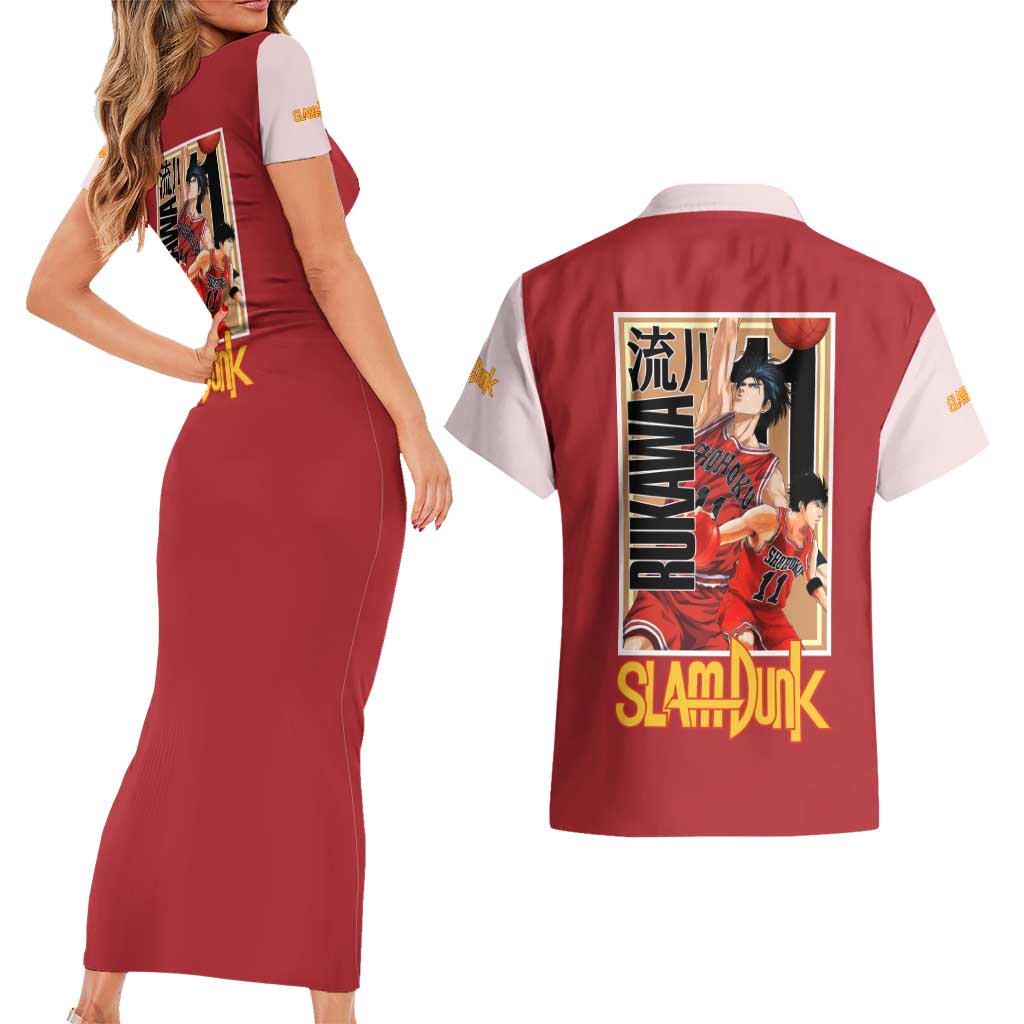 Kaede Rukawa Slam Dunk Couples Matching Short Sleeve Bodycon Dress and Hawaiian Shirt Japan Anime Style - The Mazicc