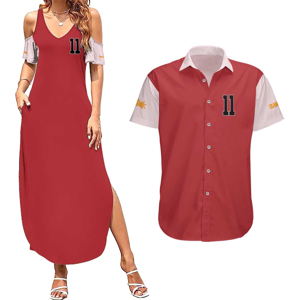 Kaede Rukawa Slam Dunk Couples Matching Summer Maxi Dress and Hawaiian Shirt Japan Anime Style - The Mazicc