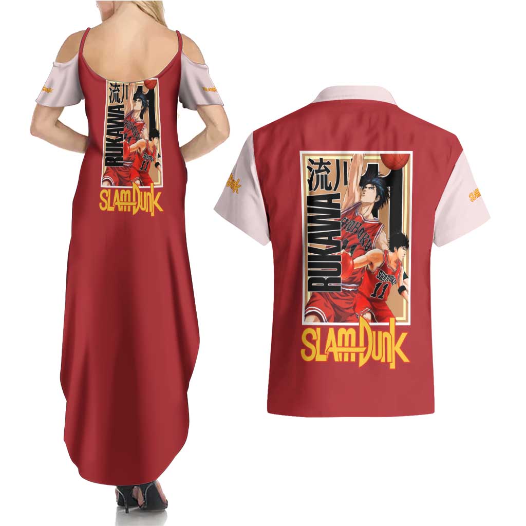 Kaede Rukawa Slam Dunk Couples Matching Summer Maxi Dress and Hawaiian Shirt Japan Anime Style - The Mazicc