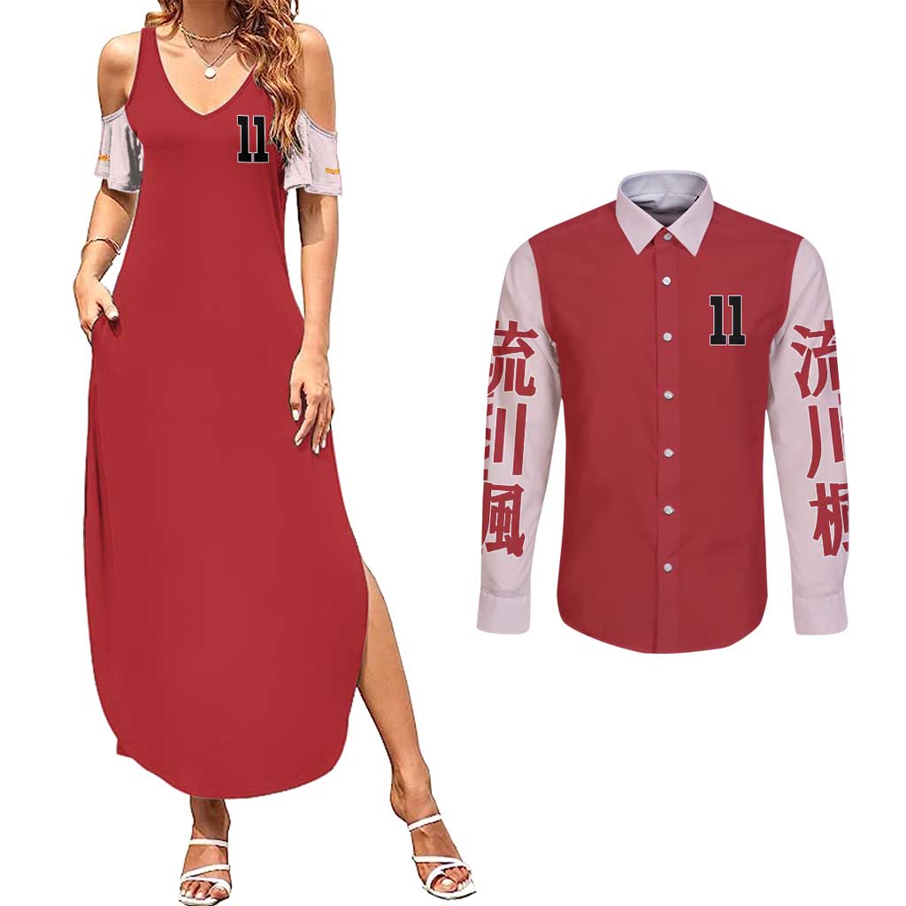 Kaede Rukawa Slam Dunk Couples Matching Summer Maxi Dress and Long Sleeve Button Shirt Japan Anime Style - The Mazicc