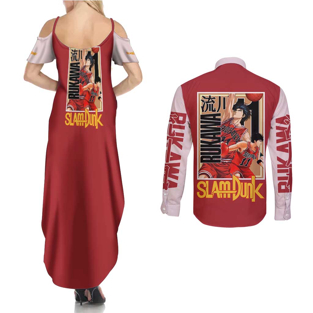 Kaede Rukawa Slam Dunk Couples Matching Summer Maxi Dress and Long Sleeve Button Shirt Japan Anime Style - The Mazicc