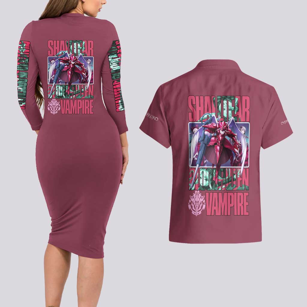 Shalltear Bloodfallen Overlord Couples Matching Long Sleeve Bodycon Dress and Hawaiian Shirt Japan Anime Style - The Mazicc