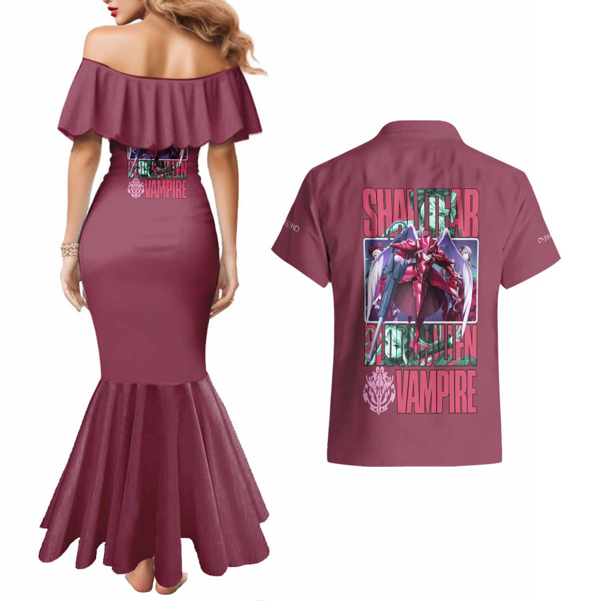 Shalltear Bloodfallen Overlord Couples Matching Mermaid Dress and Hawaiian Shirt Japan Anime Style - The Mazicc