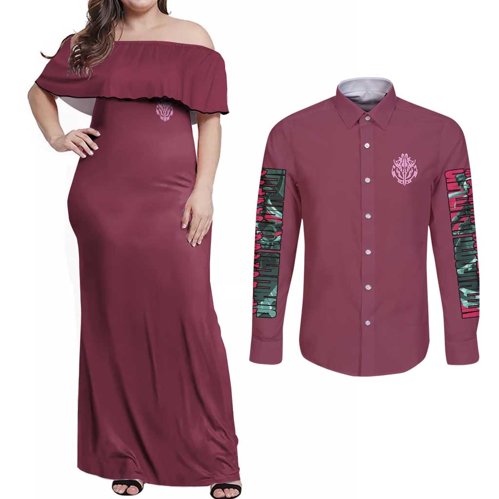 Shalltear Bloodfallen Overlord Couples Matching Off Shoulder Maxi Dress and Long Sleeve Button Shirt Japan Anime Style - The Mazicc