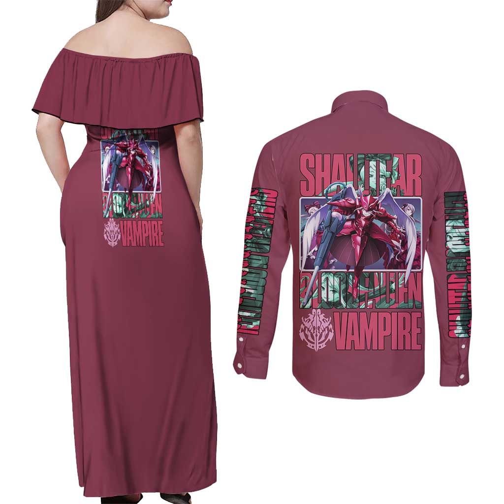 Shalltear Bloodfallen Overlord Couples Matching Off Shoulder Maxi Dress and Long Sleeve Button Shirt Japan Anime Style - The Mazicc