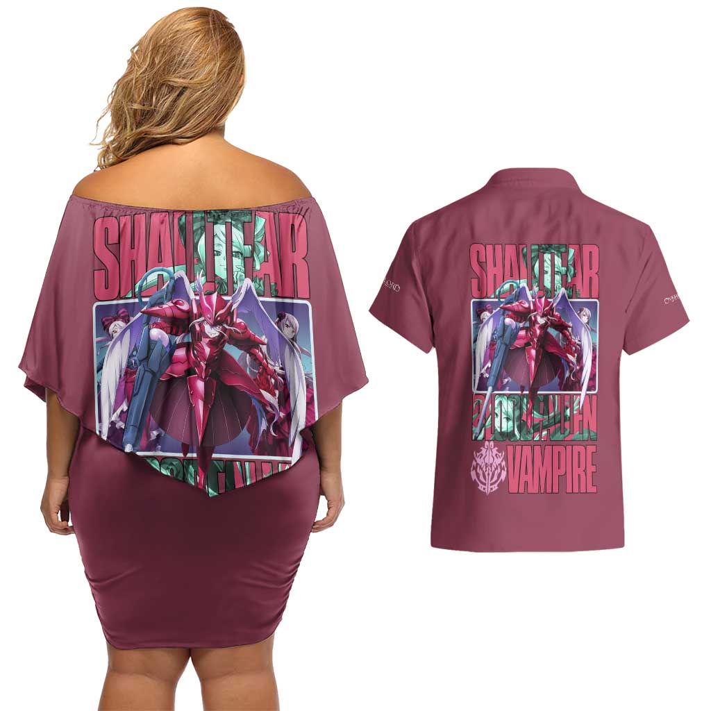Shalltear Bloodfallen Overlord Couples Matching Off Shoulder Short Dress and Hawaiian Shirt Japan Anime Style - The Mazicc