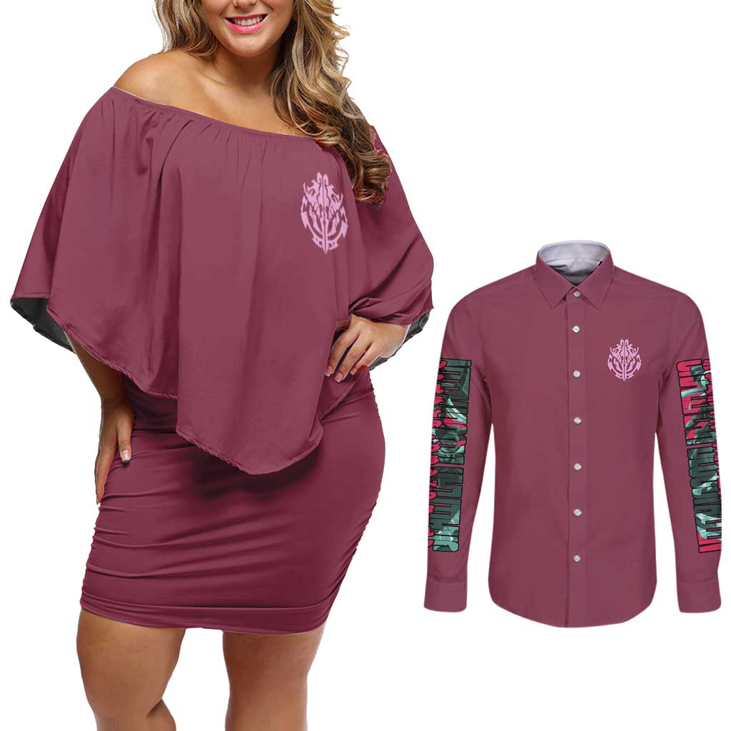 Shalltear Bloodfallen Overlord Couples Matching Off Shoulder Short Dress and Long Sleeve Button Shirt Japan Anime Style - The Mazicc