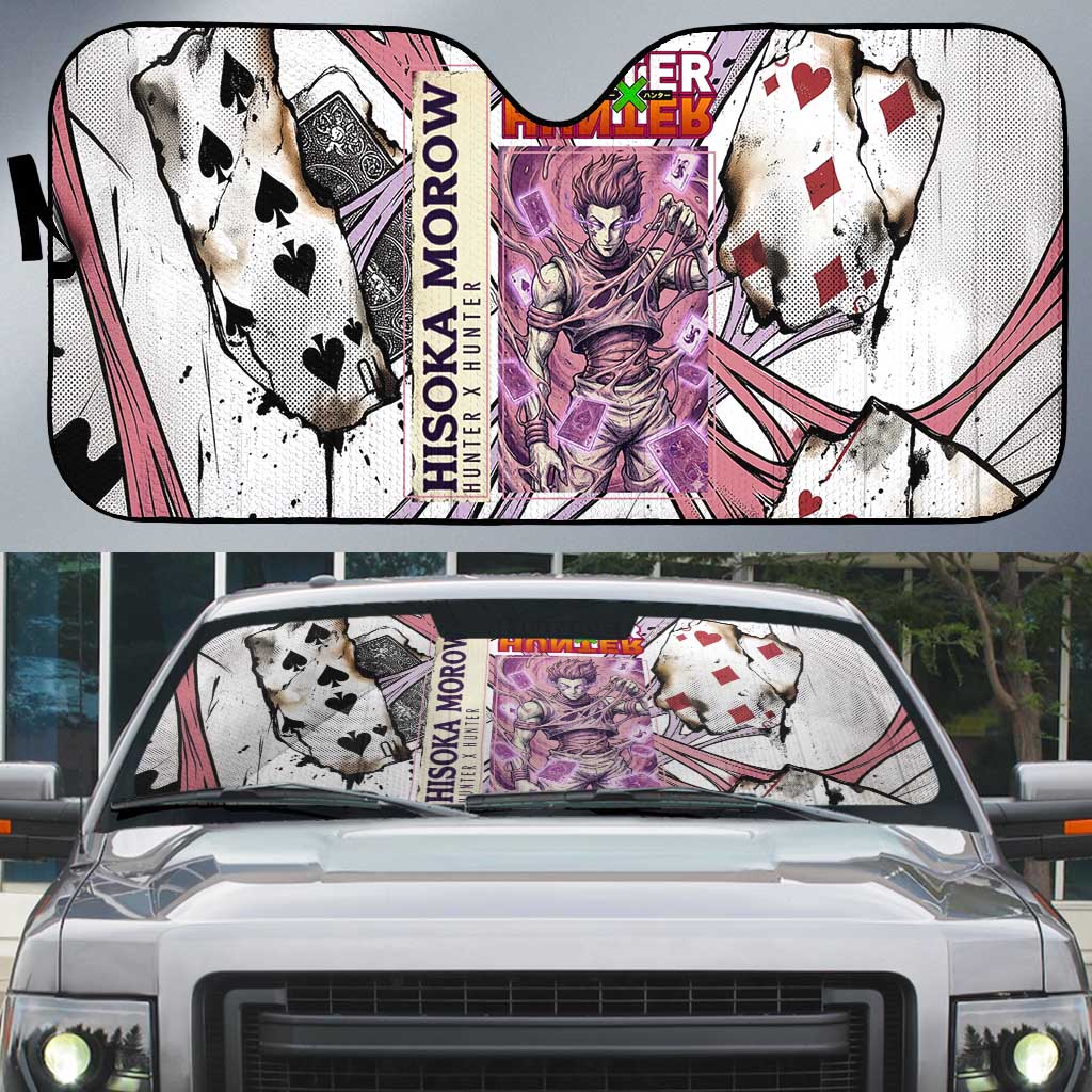 Hisoka Morow Playing Card Theme Auto Sun Shade with Magic Aura and Artistic Anime Illustration - The Mazicc