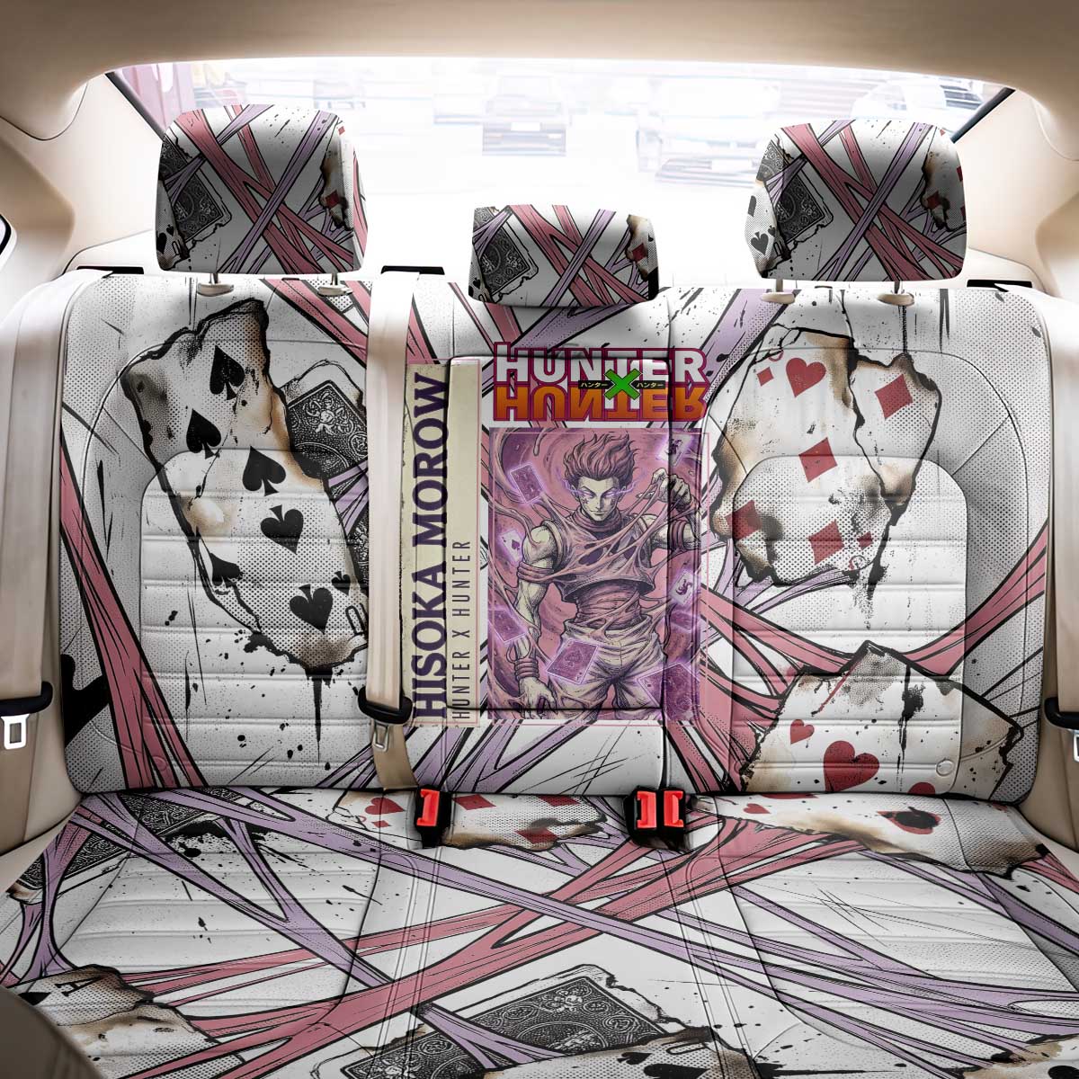 Hisoka Morow Playing Card Theme Back Car Seat Cover with Magic Aura and Artistic Anime Illustration - The Mazicc