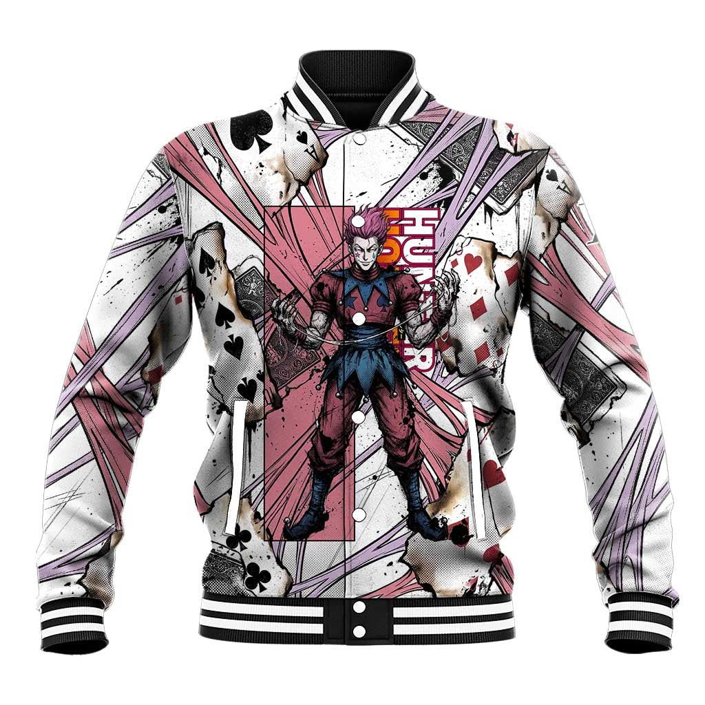 Hisoka Morow Playing Card Theme Baseball Jacket with Magic Aura and Artistic Anime Illustration - The Mazicc