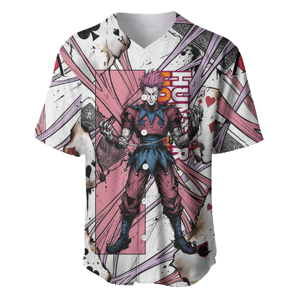 Hisoka Morow Playing Card Theme Baseball Jersey with Magic Aura and Artistic Anime Illustration - The Mazicc