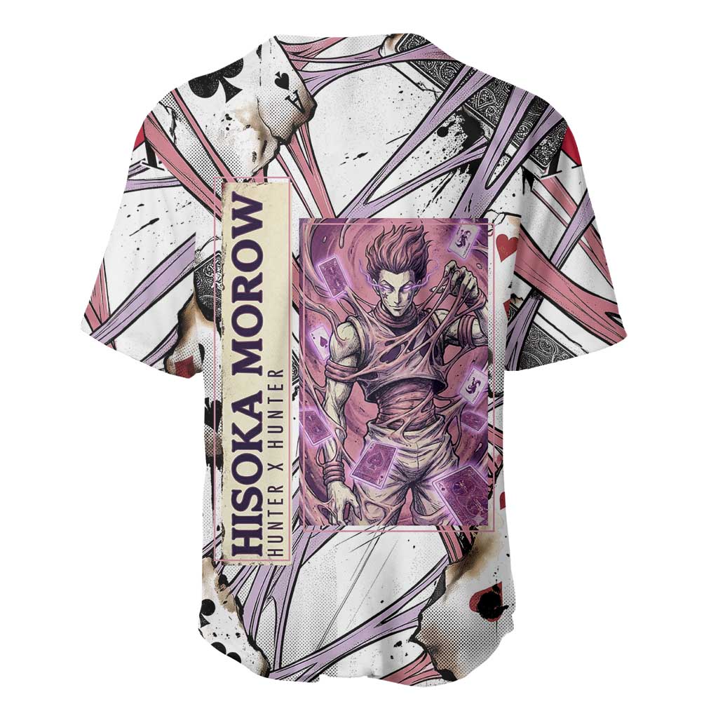 Hisoka Morow Playing Card Theme Baseball Jersey with Magic Aura and Artistic Anime Illustration - The Mazicc