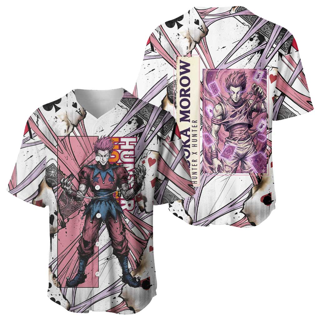Hisoka Morow Playing Card Theme Baseball Jersey with Magic Aura and Artistic Anime Illustration - The Mazicc
