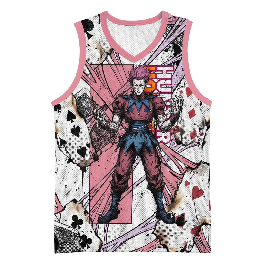 Hisoka Morow Playing Card Theme Basketball Jersey with Magic Aura and Artistic Anime Illustration - The Mazicc
