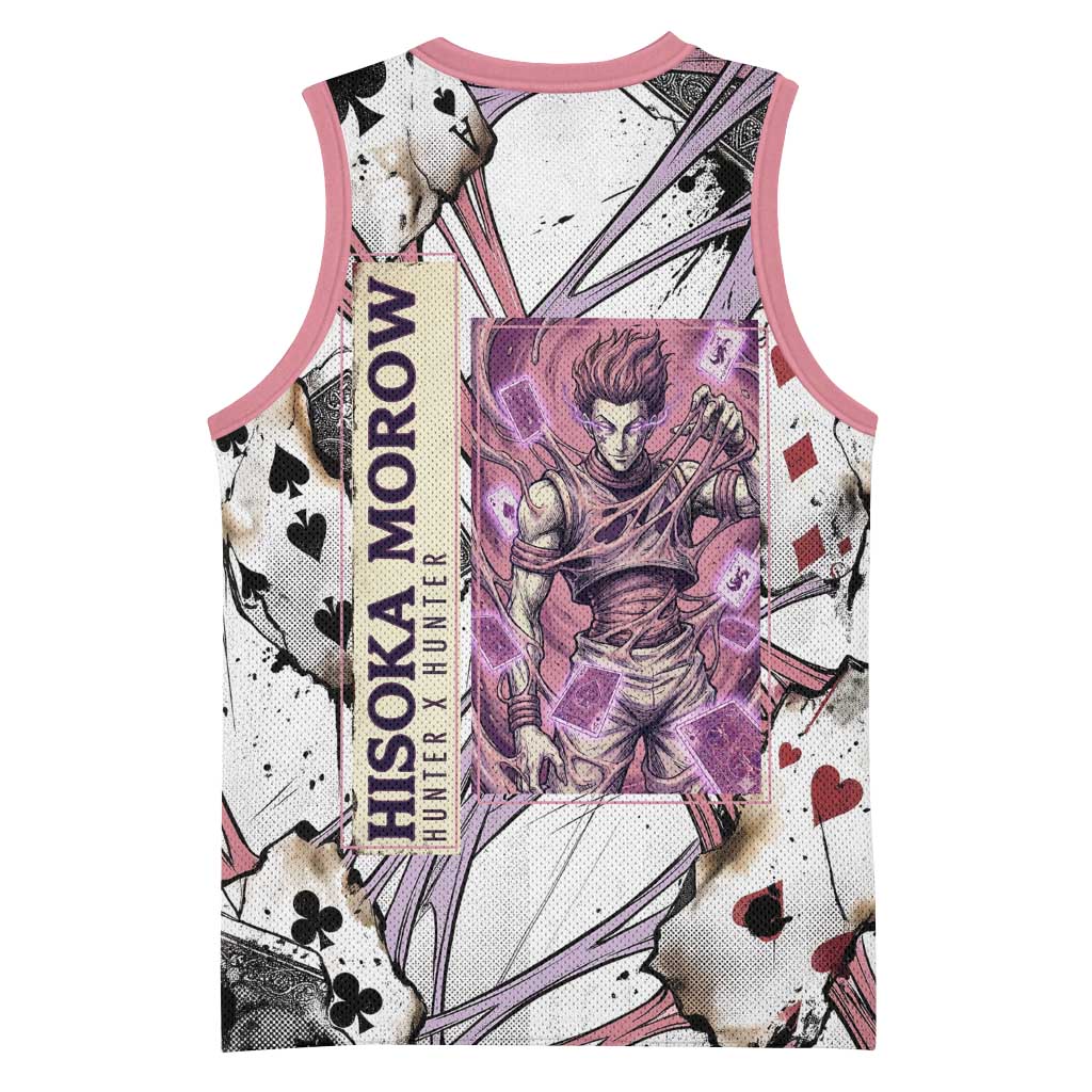 Hisoka Morow Playing Card Theme Basketball Jersey with Magic Aura and Artistic Anime Illustration - The Mazicc