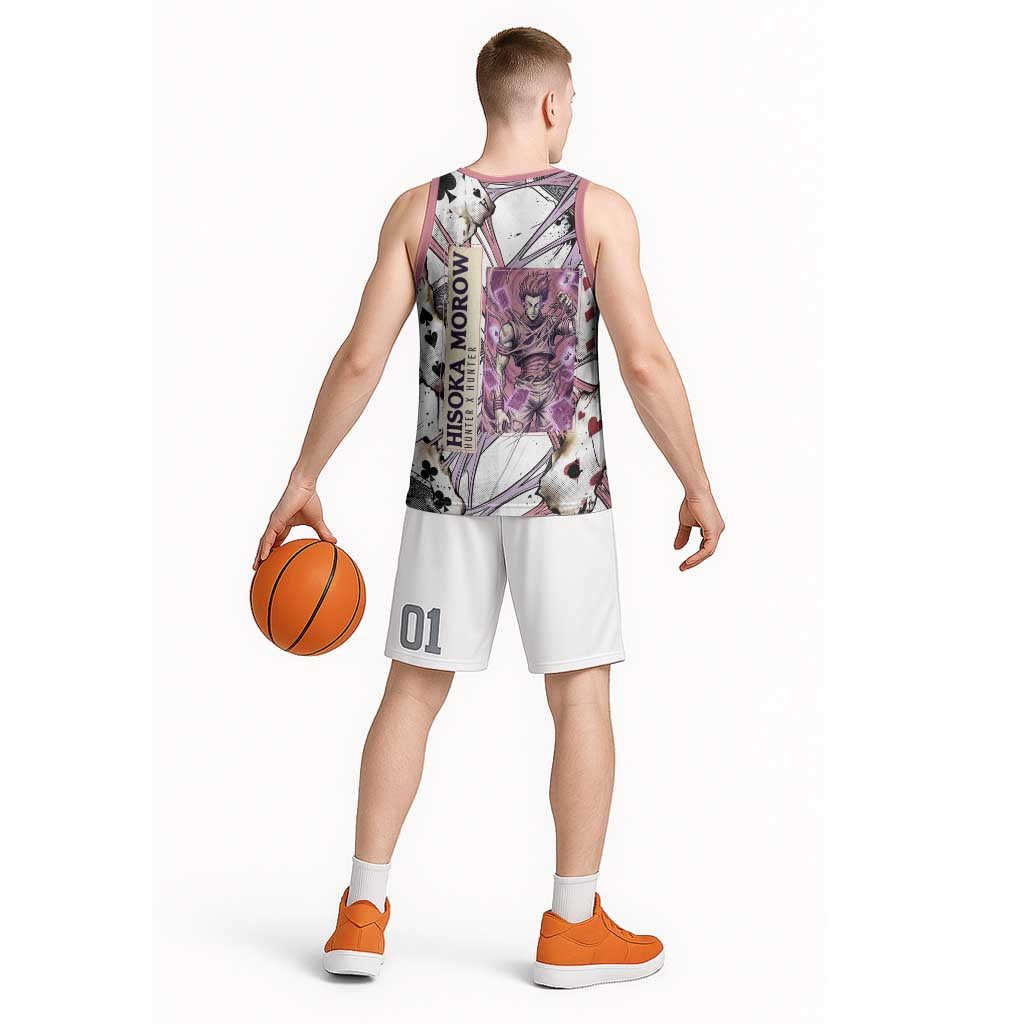 Hisoka Morow Playing Card Theme Basketball Jersey with Magic Aura and Artistic Anime Illustration - The Mazicc