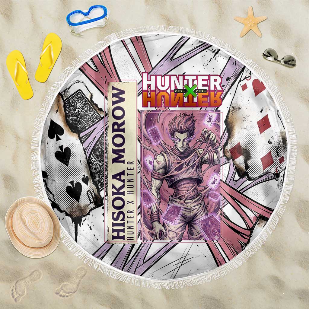 Hisoka Morow Playing Card Theme Beach Blanket with Magic Aura and Artistic Anime Illustration - The Mazicc