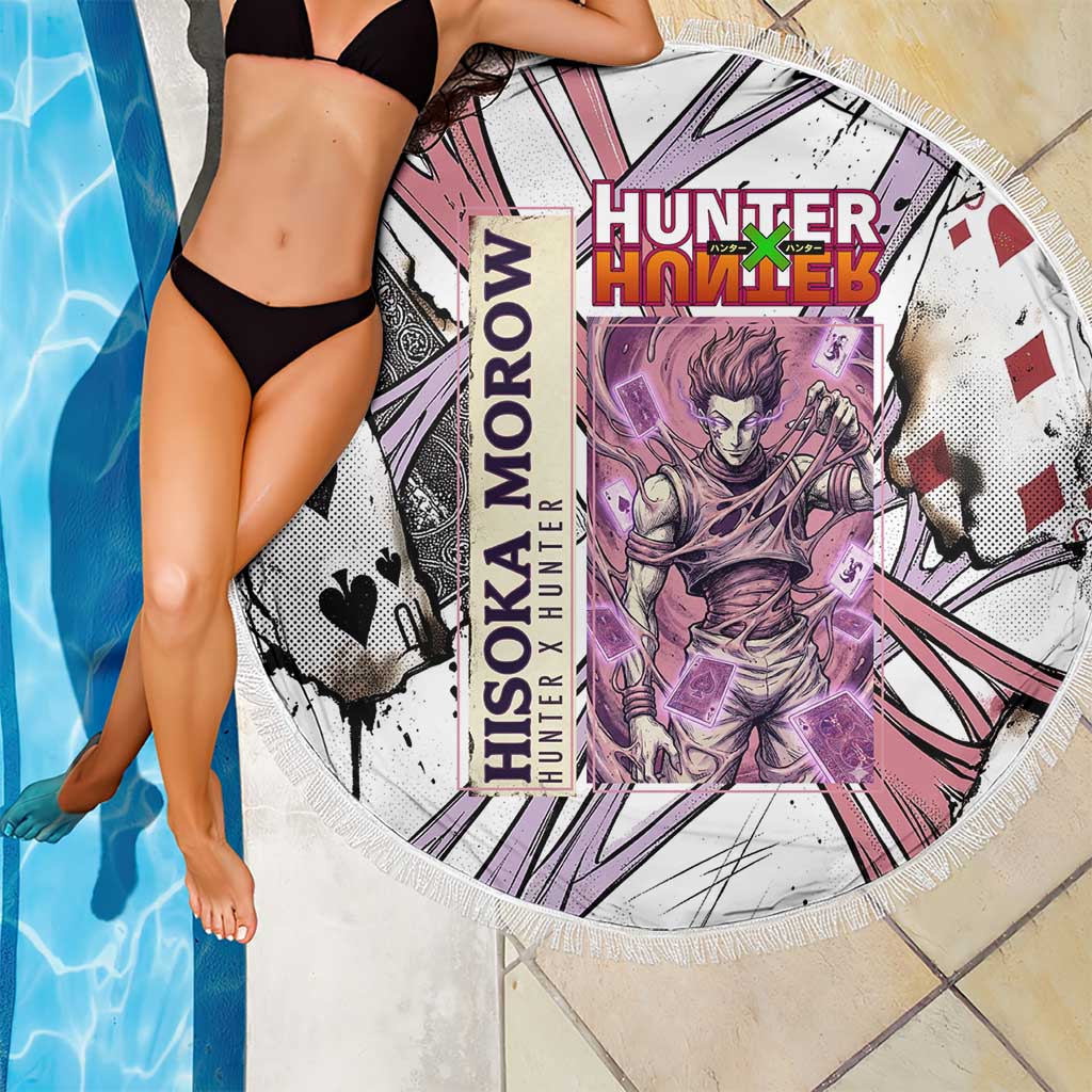 Hisoka Morow Playing Card Theme Beach Blanket with Magic Aura and Artistic Anime Illustration - The Mazicc