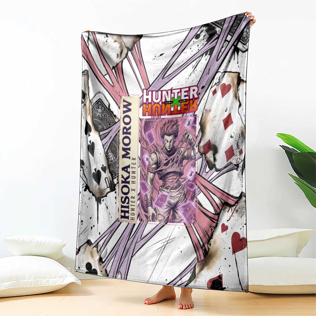 Hisoka Morow Playing Card Theme Blanket with Magic Aura and Artistic Anime Illustration - The Mazicc
