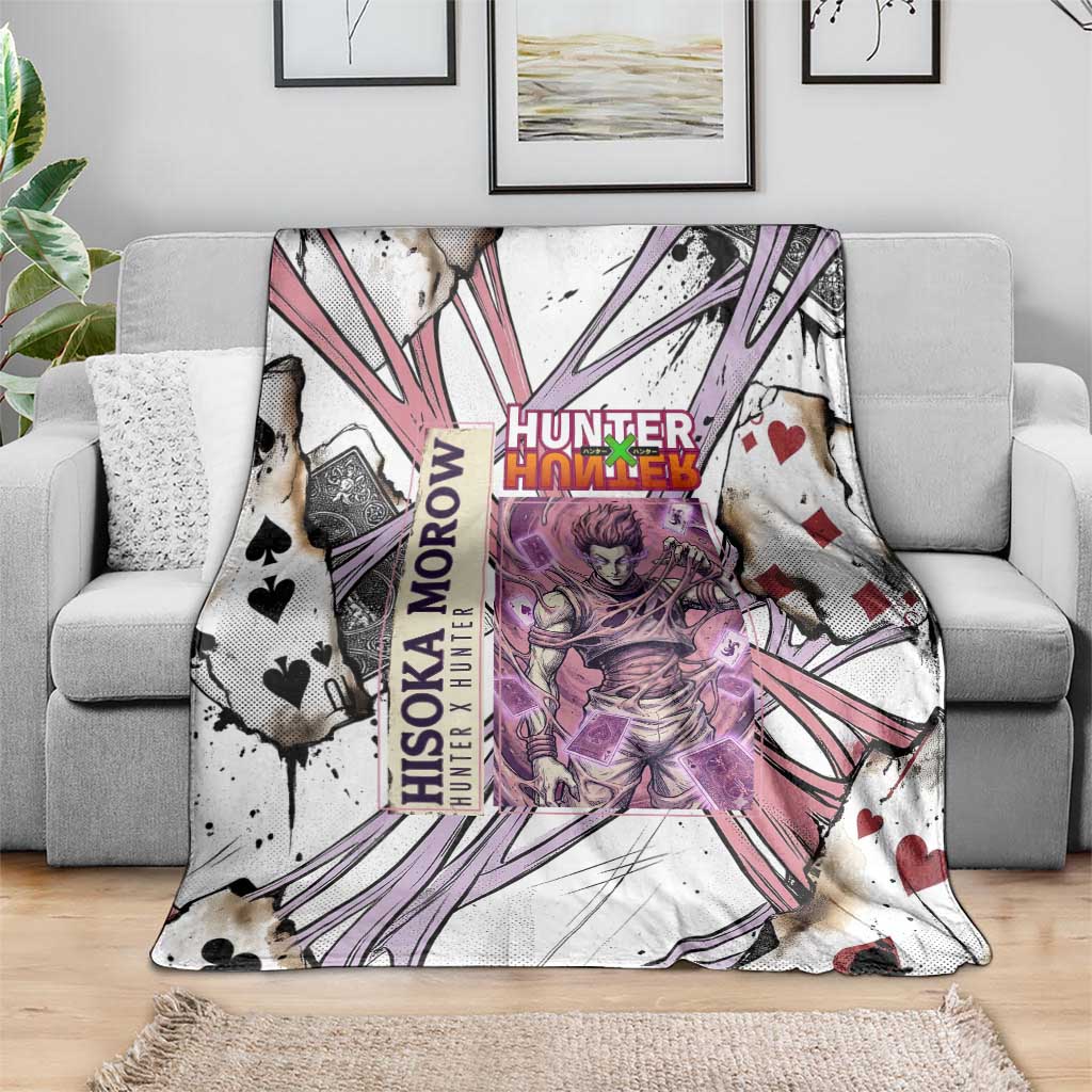 Hisoka Morow Playing Card Theme Blanket with Magic Aura and Artistic Anime Illustration - The Mazicc