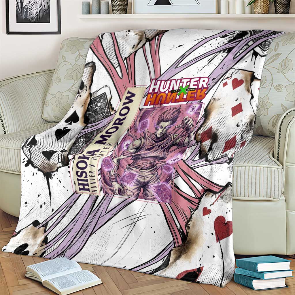 Hisoka Morow Playing Card Theme Blanket with Magic Aura and Artistic Anime Illustration - The Mazicc