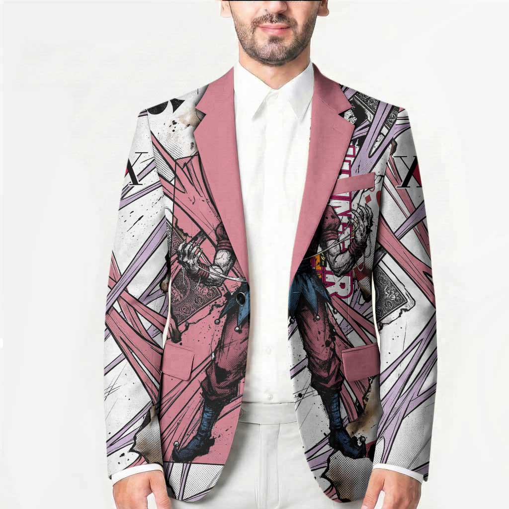 Hisoka Morow Playing Card Theme Blazer with Magic Aura and Artistic Anime Illustration - The Mazicc