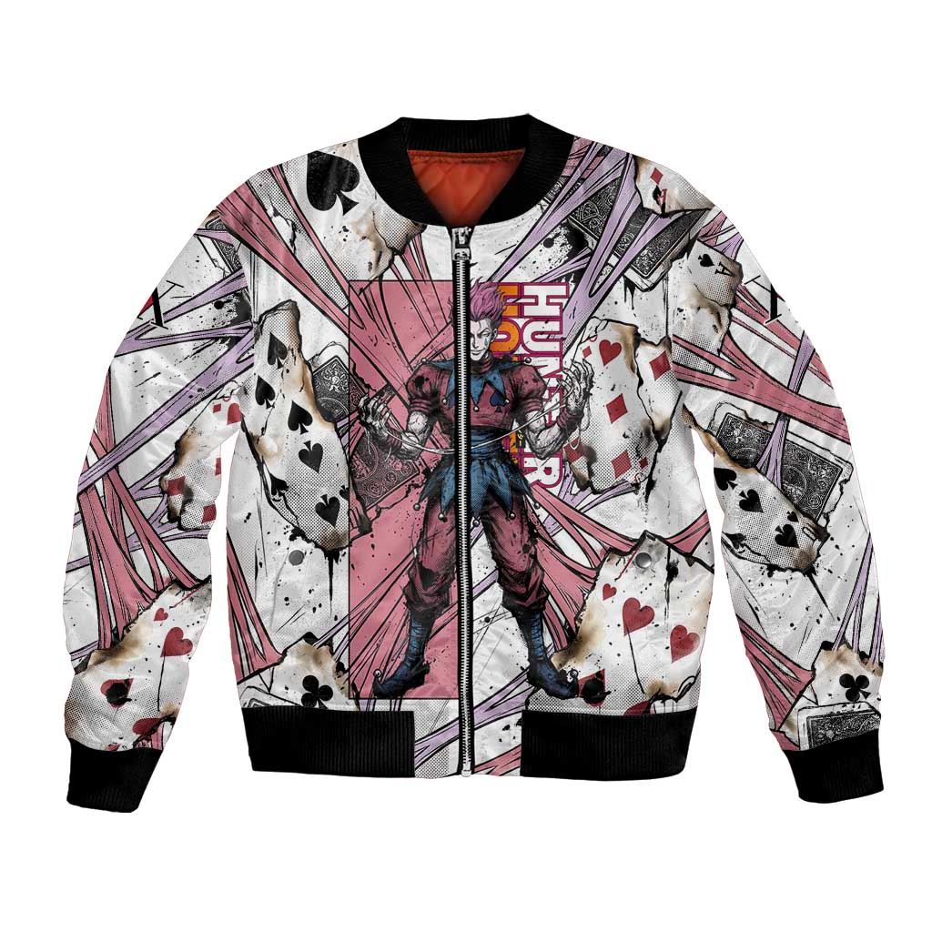 Hisoka Morow Playing Card Theme Bomber Jacket with Magic Aura and Artistic Anime Illustration - The Mazicc