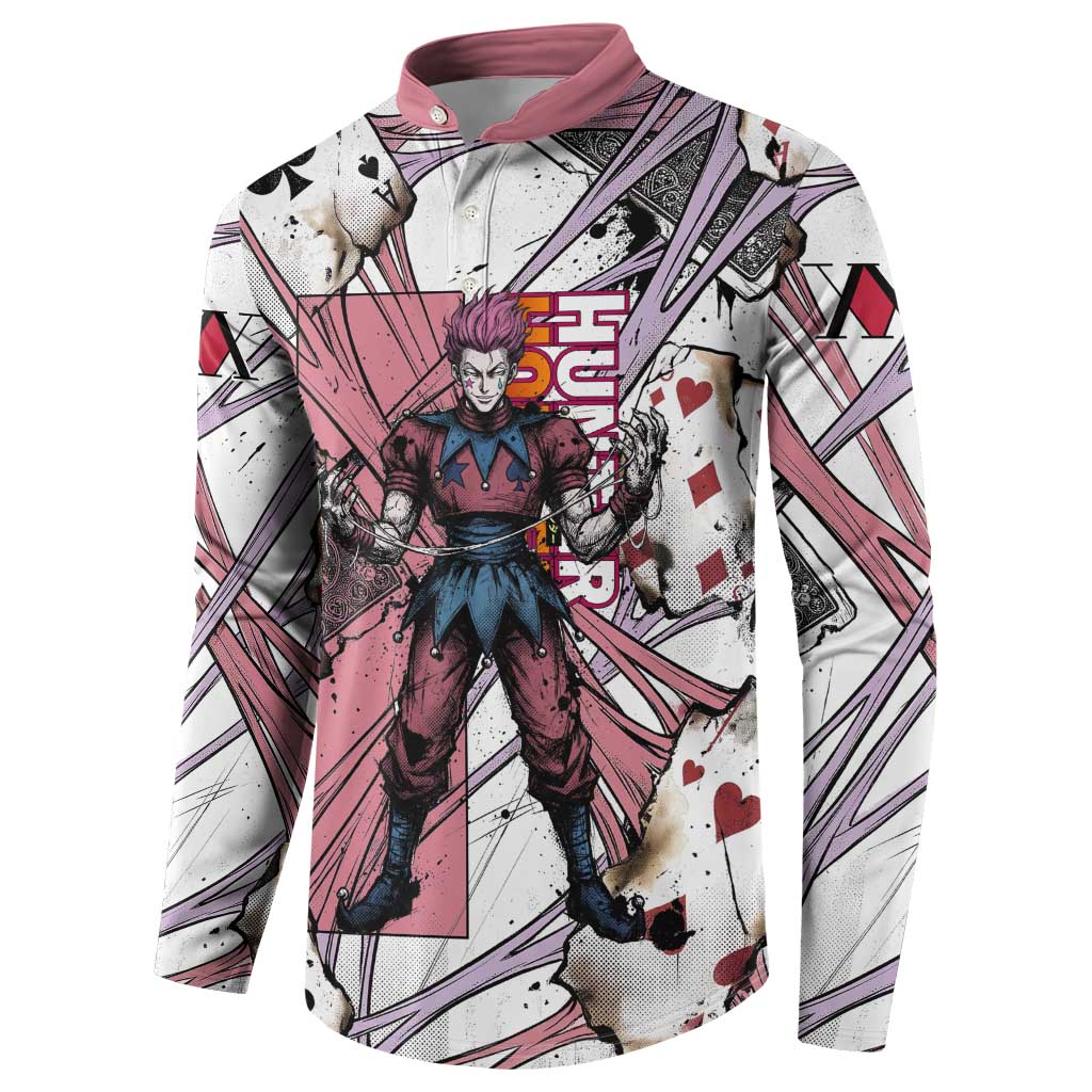 Hisoka Morow Playing Card Theme Button Sweatshirt with Magic Aura and Artistic Anime Illustration - The Mazicc