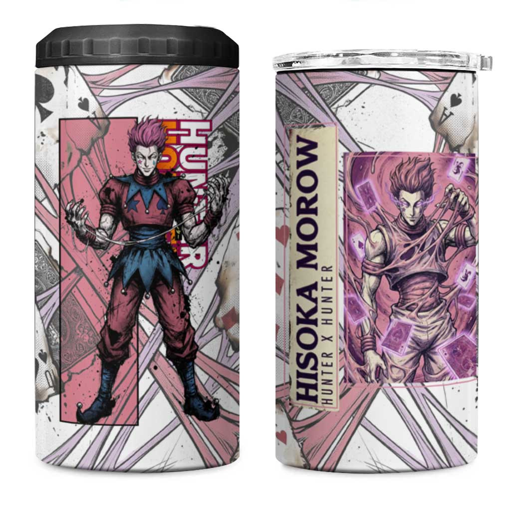 Hisoka Morow Playing Card Theme 4 in 1 Can Cooler Tumbler with Magic Aura and Artistic Anime Illustration - The Mazicc