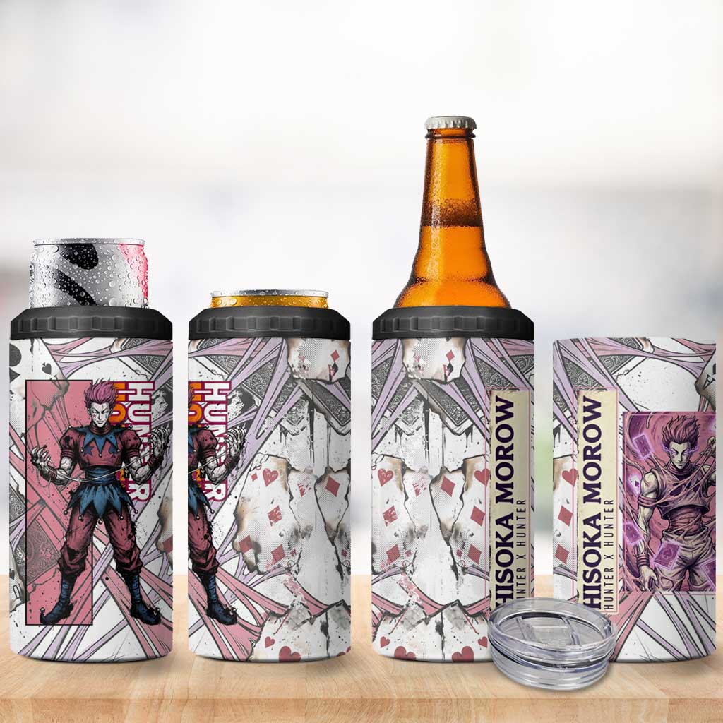Hisoka Morow Playing Card Theme 4 in 1 Can Cooler Tumbler with Magic Aura and Artistic Anime Illustration - The Mazicc
