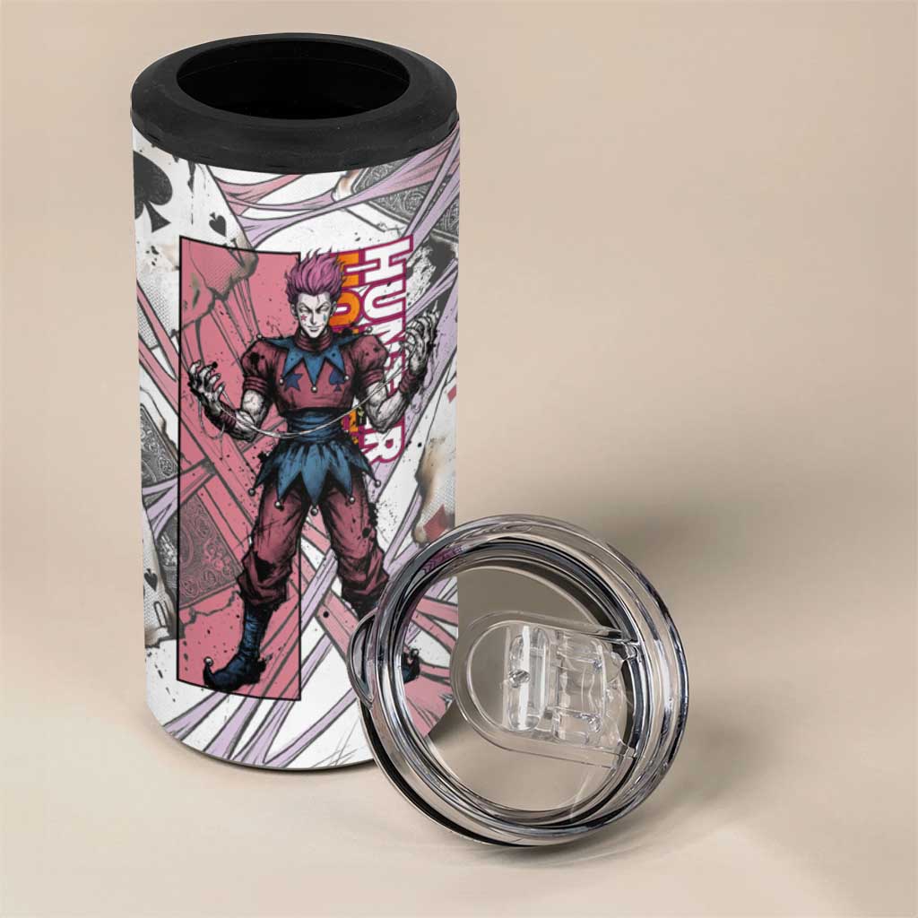 Hisoka Morow Playing Card Theme 4 in 1 Can Cooler Tumbler with Magic Aura and Artistic Anime Illustration - The Mazicc
