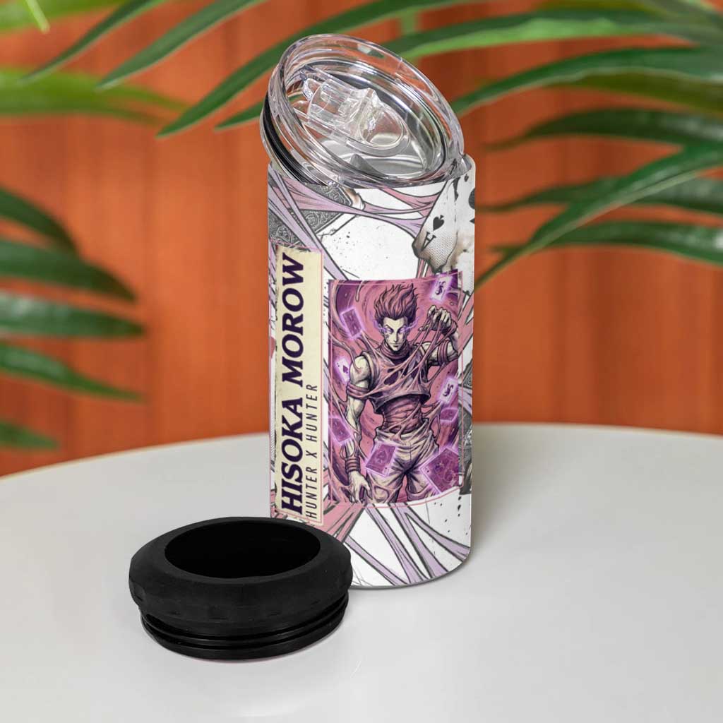 Hisoka Morow Playing Card Theme 4 in 1 Can Cooler Tumbler with Magic Aura and Artistic Anime Illustration - The Mazicc