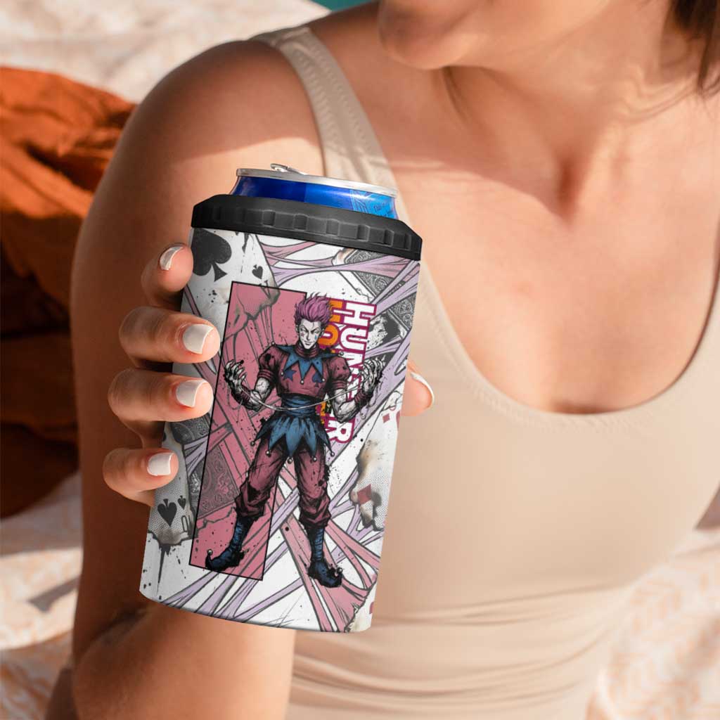 Hisoka Morow Playing Card Theme 4 in 1 Can Cooler Tumbler with Magic Aura and Artistic Anime Illustration - The Mazicc