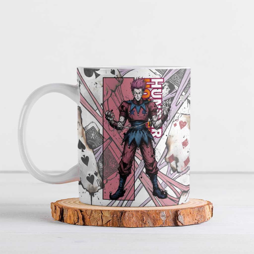 Hisoka Morow Playing Card Theme Ceramic Mug with Magic Aura and Artistic Anime Illustration - The Mazicc