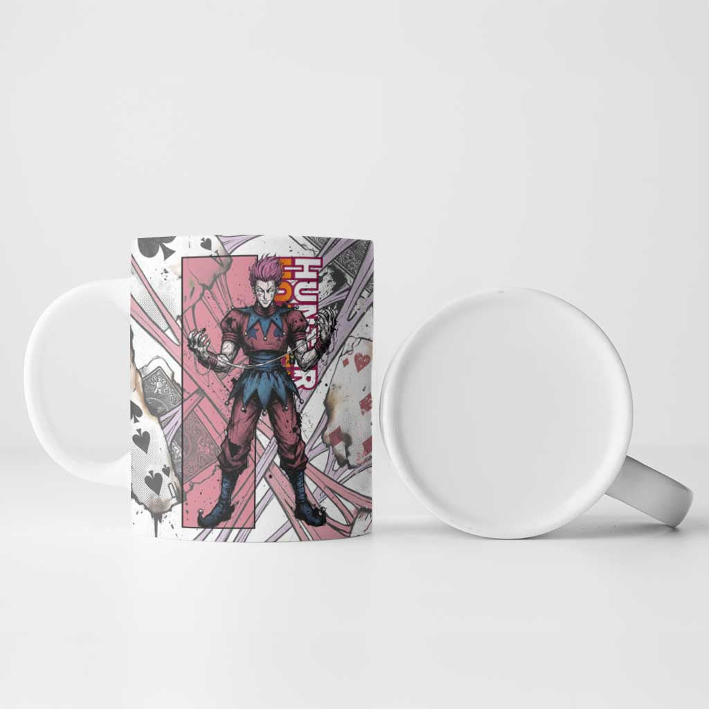 Hisoka Morow Playing Card Theme Ceramic Mug with Magic Aura and Artistic Anime Illustration - The Mazicc