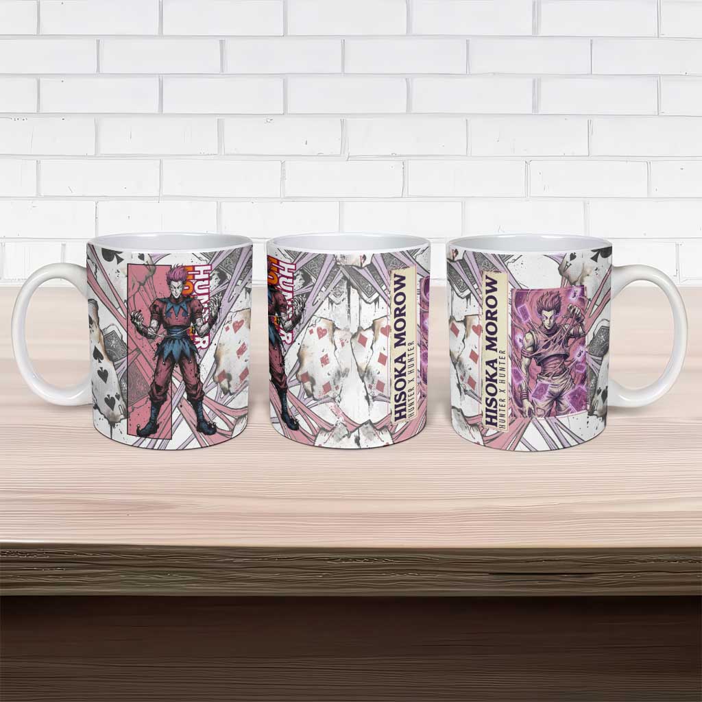 Hisoka Morow Playing Card Theme Ceramic Mug with Magic Aura and Artistic Anime Illustration - The Mazicc