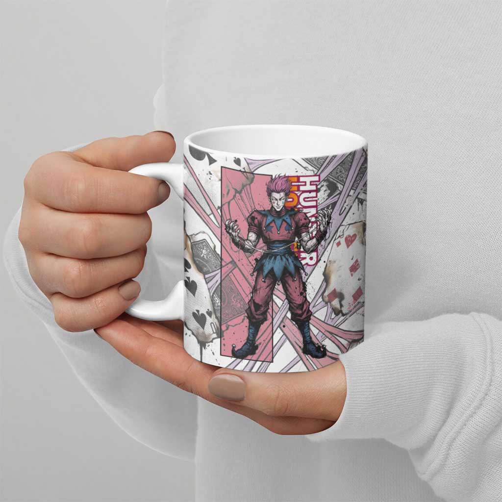 Hisoka Morow Playing Card Theme Ceramic Mug with Magic Aura and Artistic Anime Illustration - The Mazicc