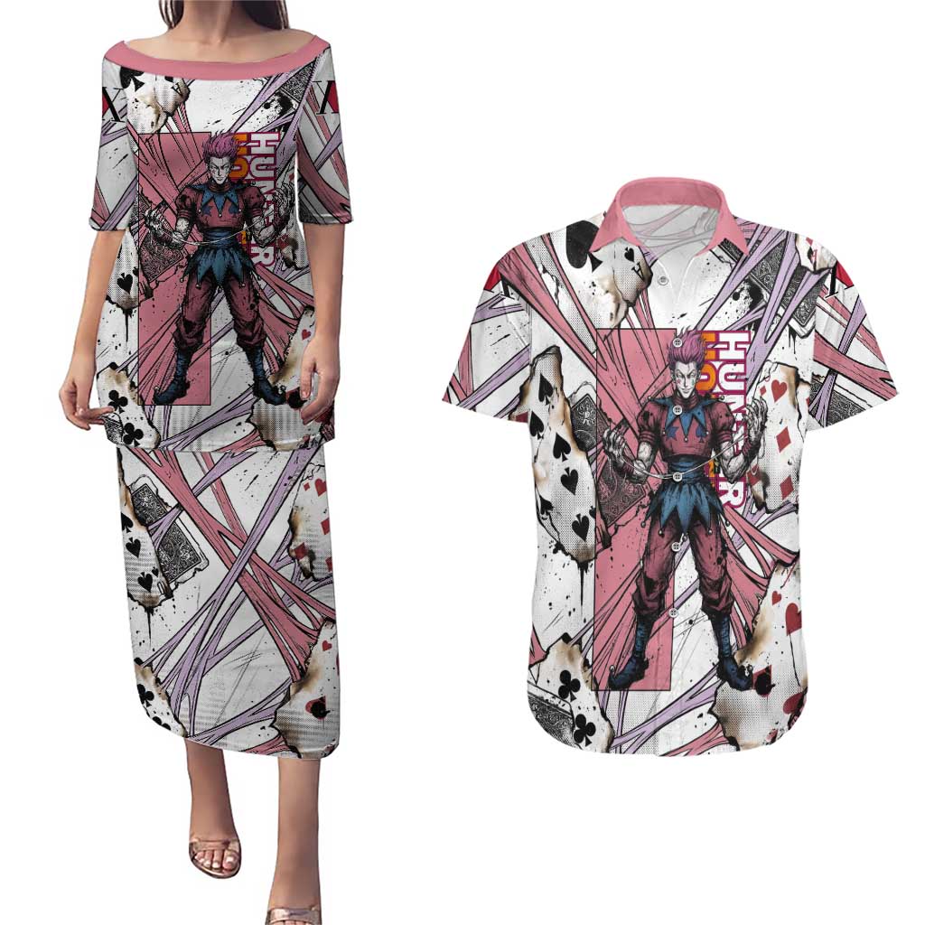 Hisoka Morow Playing Card Theme Couples Matching Puletasi and Hawaiian Shirt with Magic Aura and Artistic Anime Illustration - The Mazicc