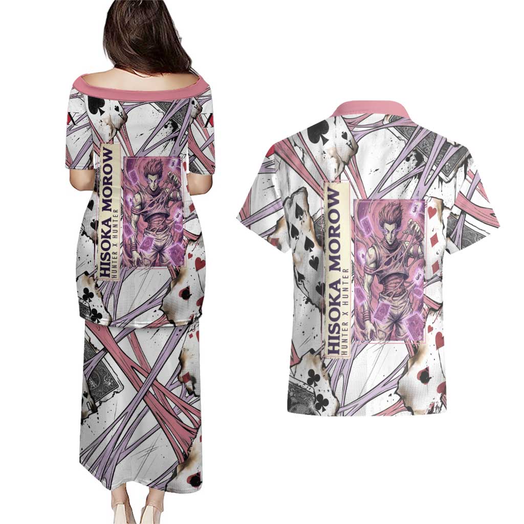 Hisoka Morow Playing Card Theme Couples Matching Puletasi and Hawaiian Shirt with Magic Aura and Artistic Anime Illustration - The Mazicc