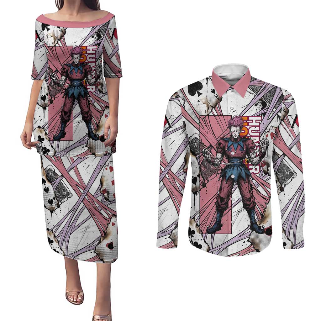 Hisoka Morow Playing Card Theme Couples Matching Puletasi and Long Sleeve Button Shirt with Magic Aura and Artistic Anime Illustration - The Mazicc