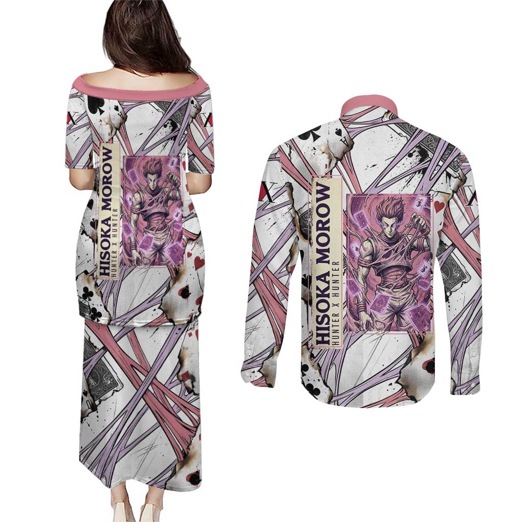 Hisoka Morow Playing Card Theme Couples Matching Puletasi and Long Sleeve Button Shirt with Magic Aura and Artistic Anime Illustration - The Mazicc