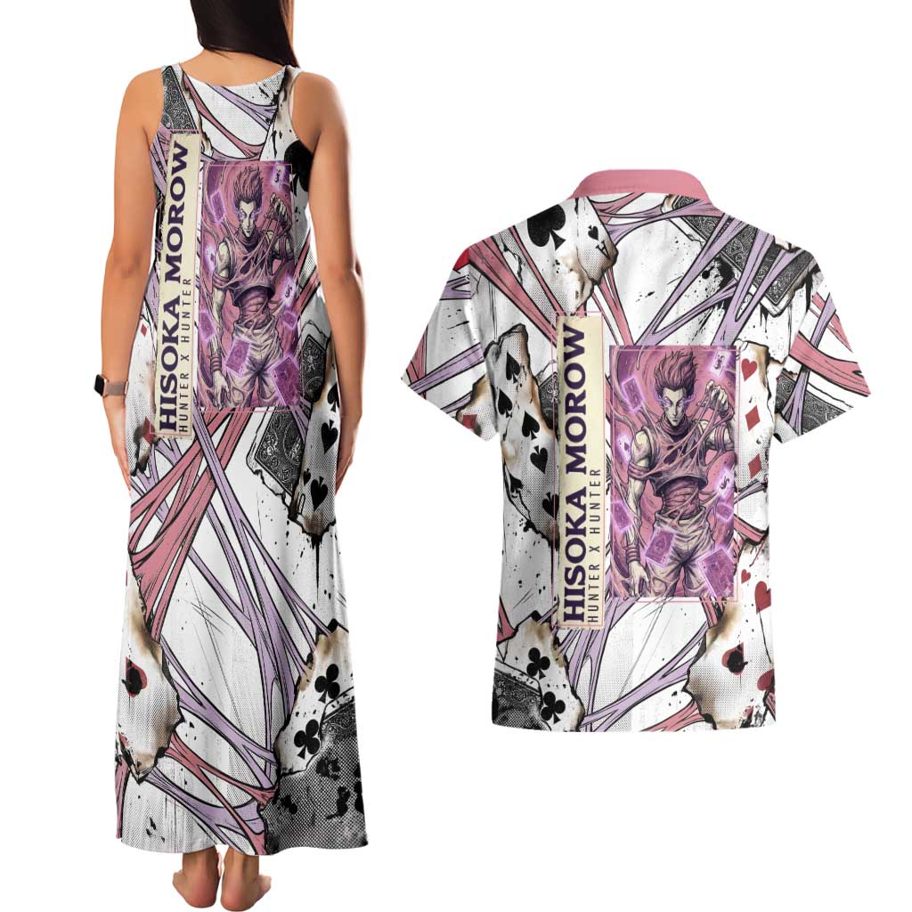 Hisoka Morow Playing Card Theme Couples Matching Tank Maxi Dress and Hawaiian Shirt with Magic Aura and Artistic Anime Illustration - The Mazicc
