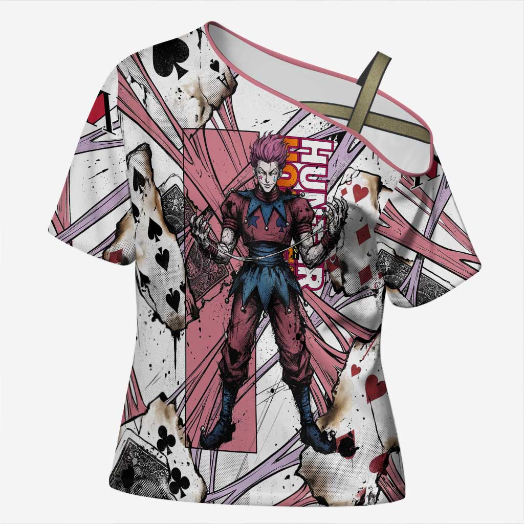 Hisoka Morow Playing Card Theme Cross Shoulder Shirt with Magic Aura and Artistic Anime Illustration - The Mazicc