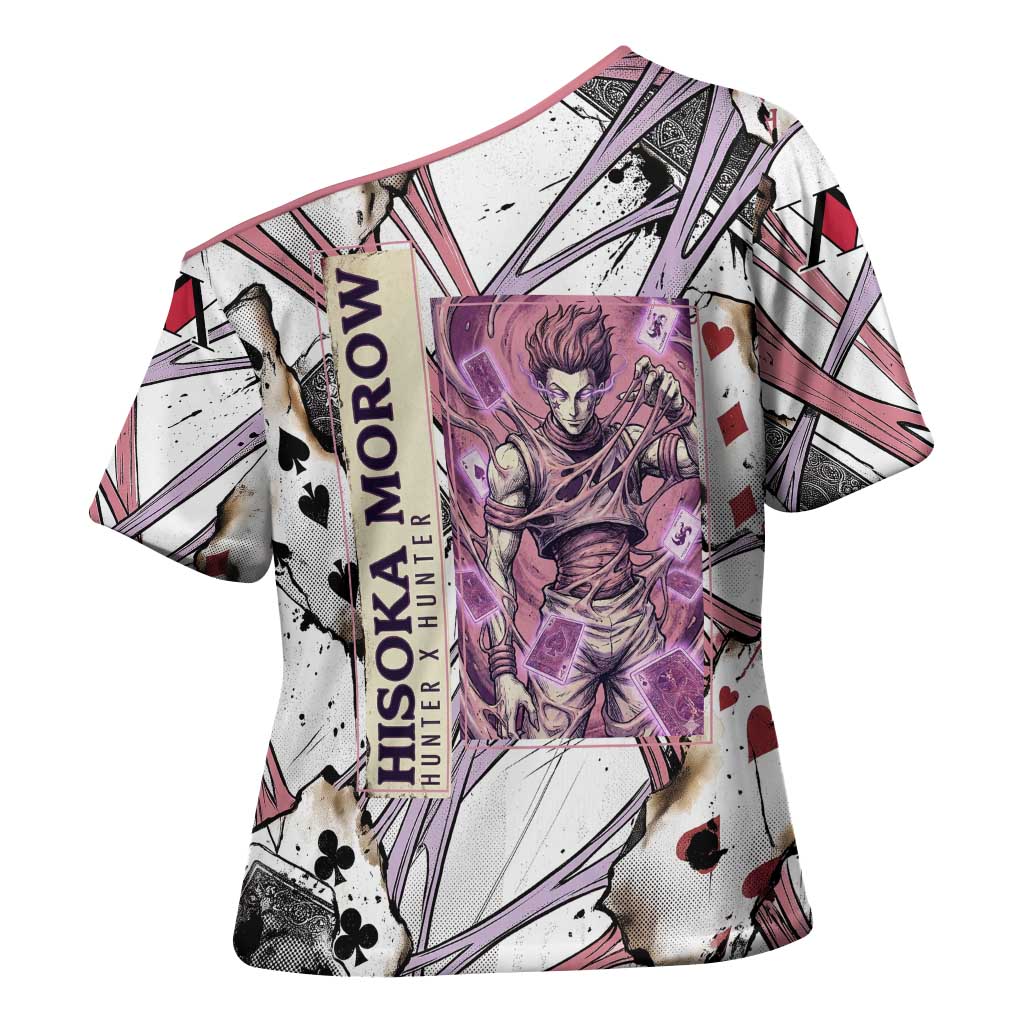 Hisoka Morow Playing Card Theme Cross Shoulder Shirt with Magic Aura and Artistic Anime Illustration - The Mazicc