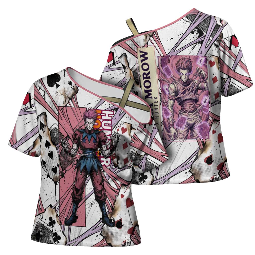Hisoka Morow Playing Card Theme Cross Shoulder Shirt with Magic Aura and Artistic Anime Illustration - The Mazicc